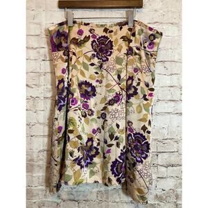 I.E. Woman Silk Skirt Womens 20W Dark Purple & Tan Florals Plus A Line Zip Up